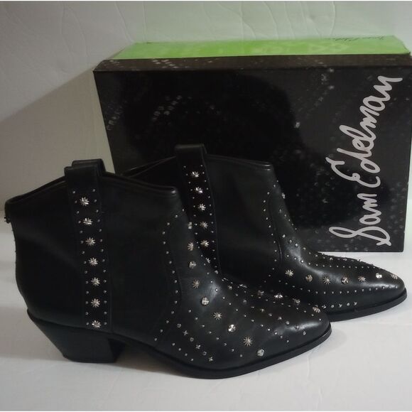 🆕🤠 Sam Edelman Brian Ankle Western Cowboy Boots - Black - Picture 1 of 4